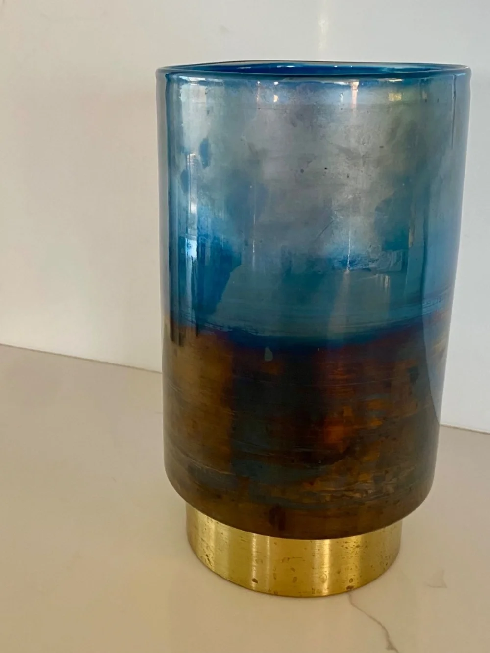 Anthropologie gold + navy vase / candle holder